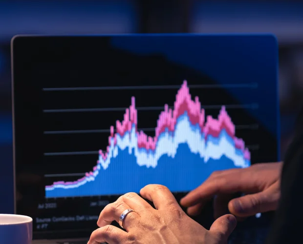 Broker Looking Laptop Analyzing Stock Market Invest Trading Stocks Graph 1